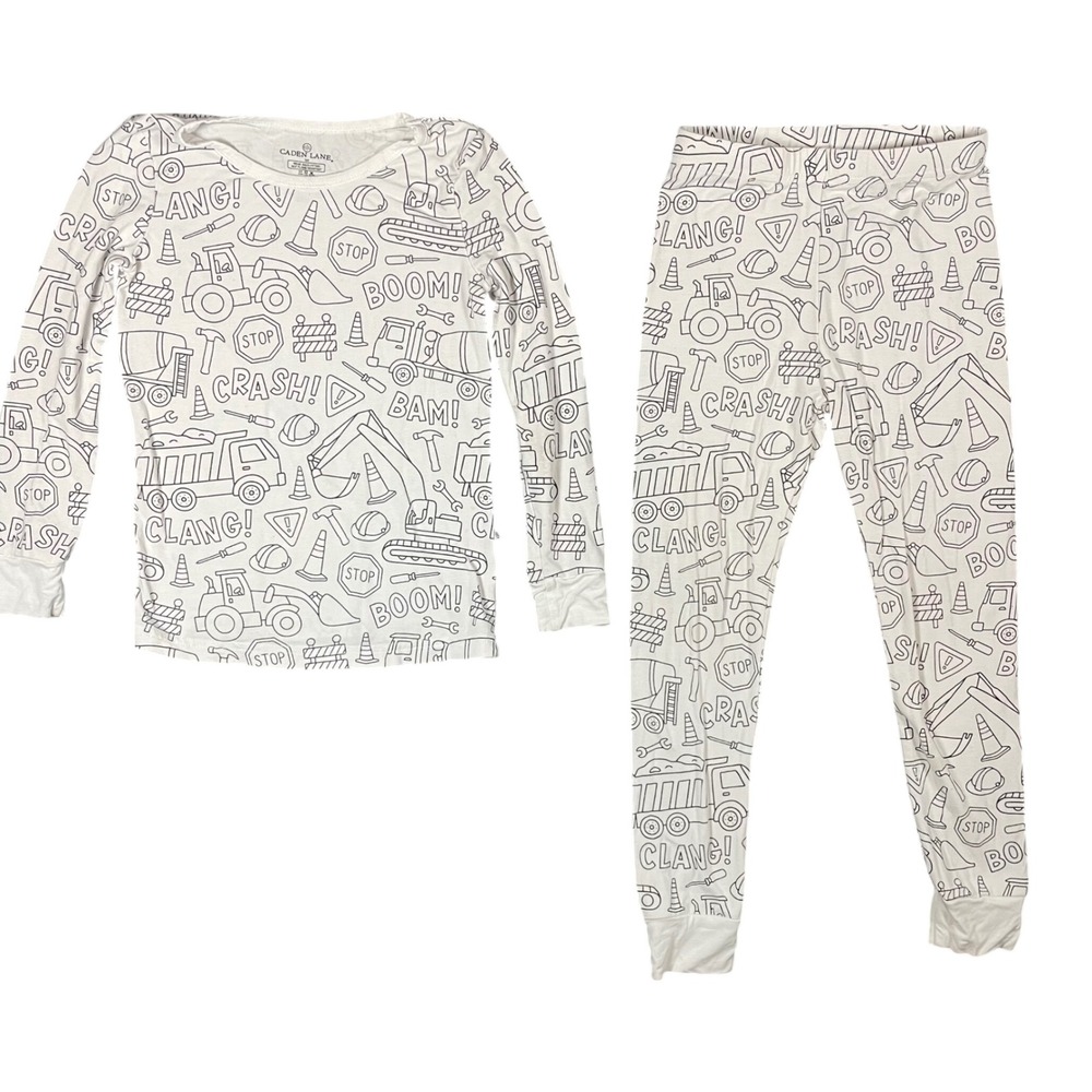 Caden Lane Kids Construction Bamboo Viscose Pajama Set White Black Size 5/6